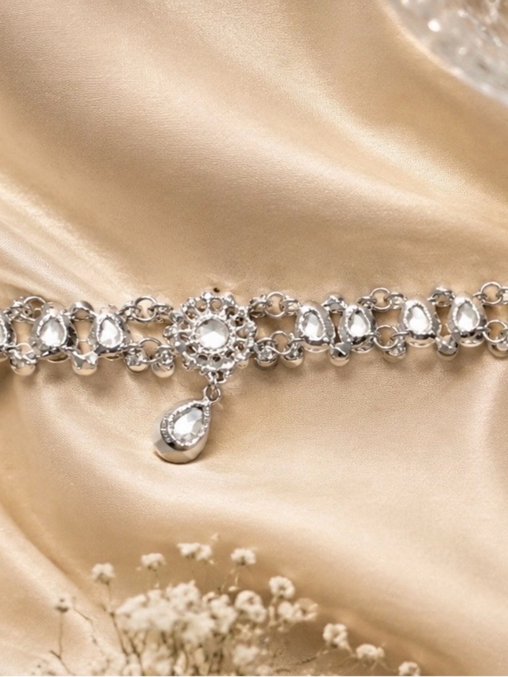 Vintage Rhinestone & Faux Pearl Statement Necklace Crystal Teardrop Bridal Glam - Picture 4 of 5